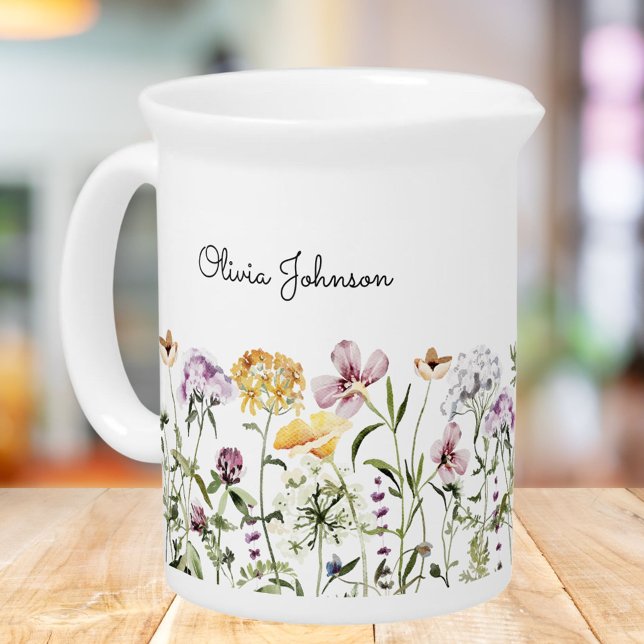 Personalized Name Wildflower Garden Beverage Pitcher (In situ)