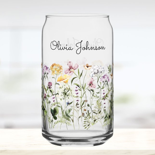 Personalized Name Wildflower Garden Can Glass (In situ)