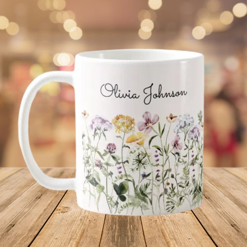Personalized Name Wildflower Garden Coffee Mug