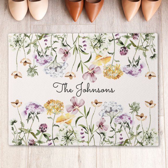 Personalized Name Wildflower Garden Doormat (In situ)