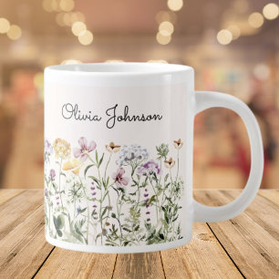 Personalized Name Wildflower Garden Giant Coffee Mug
