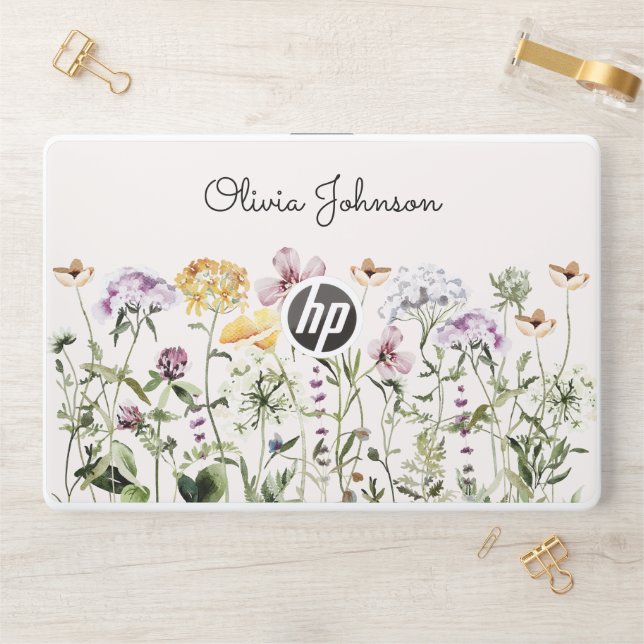 Personalized Name Wildflower Garden HP Laptop Skin (Desk)