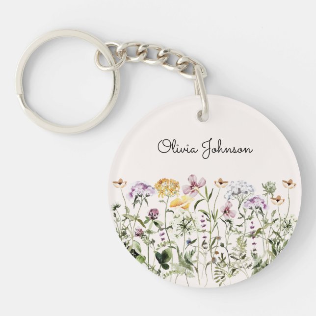 Personalized Name Wildflower Garden Keychain (Front)