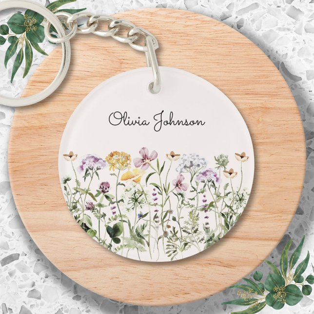 Personalized Name Wildflower Garden Keychain (Close up)