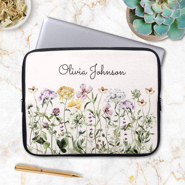 Personalized Name Wildflower Garden Laptop Sleeve (In situ)