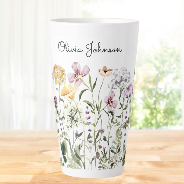 Personalized Name Wildflower Garden Latte Mug (In situ)