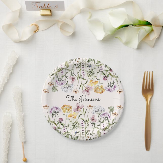 Personalized Name Wildflower Garden Paper Plates (Wedding)
