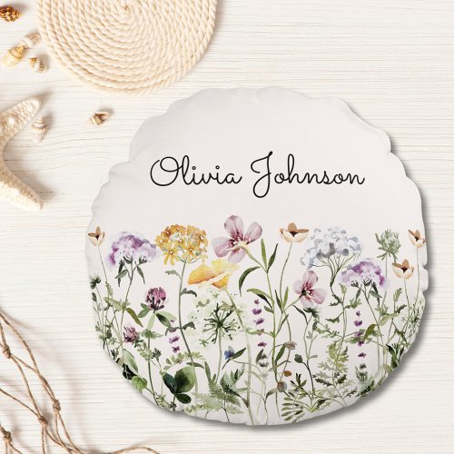Personalized Name Wildflower Garden Round Pillow