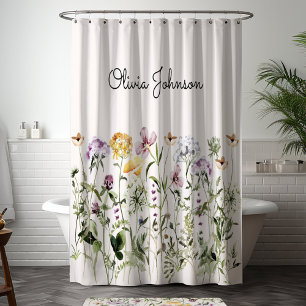 Personalized Name Wildflower Garden Shower Curtain