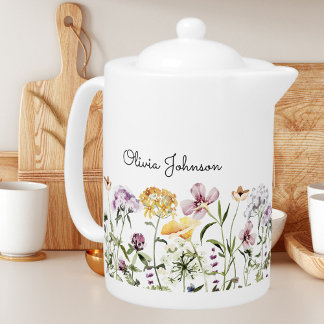 Personalized Name Wildflower Garden Teapot