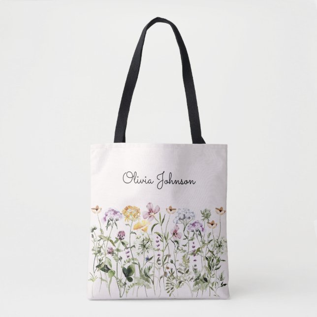 Personalized Name Wildflower Garden Tote Bag (Front)