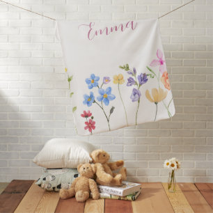 Personalized Name Wildflower Minimalistic Boho Baby Blanket
