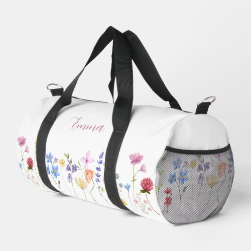 Personalized Name Wildflower Pattern Elegant Duffle Bag