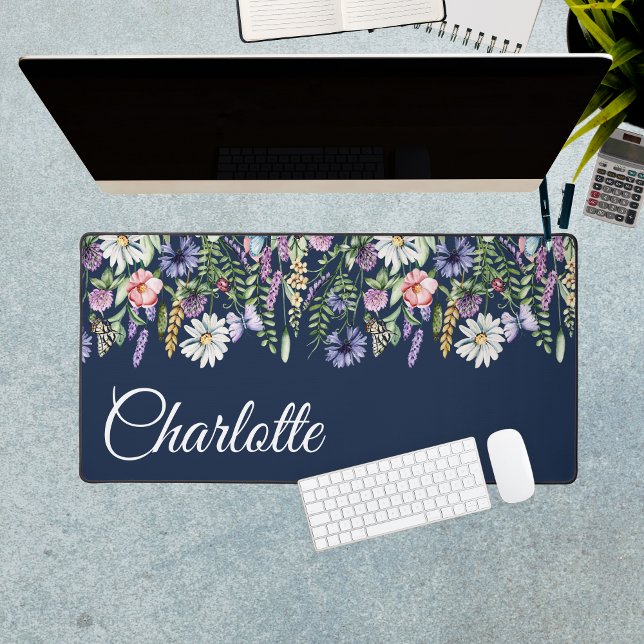 Personalized Name Wildflowers Navy Blue Desk Mat (Personalized Name Wildflowers Navy Blue Desk Mat
)