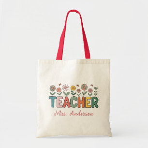 Personalized Name Wildflowers Teacher Appreciation Tote Bag