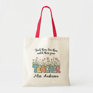 Personalized Name Wildflowers Teacher Appreciation Tote Bag