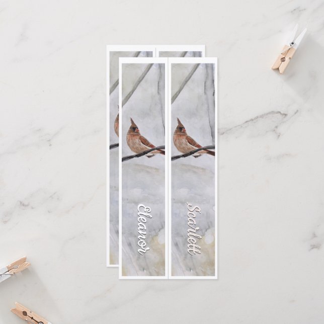 Personalized Name Winter Cardinal Two Bookmarks (Front/Back In Situ)