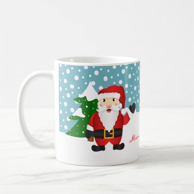 Personalized Name Winter Santa Claus Christmas Coffee Mug (Left)