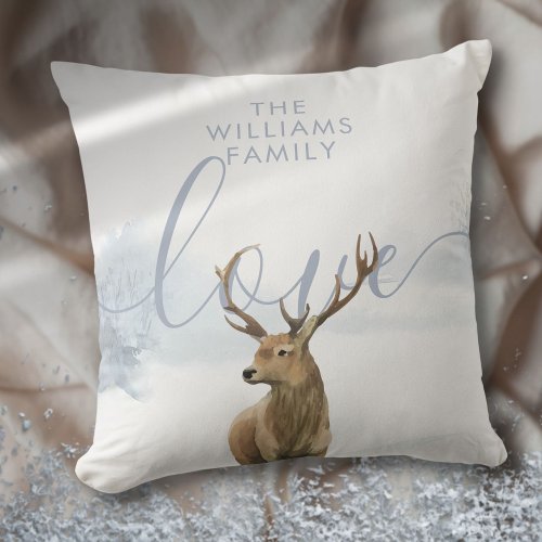 Personalized Name Winter Stag Christmas Throw Pillow