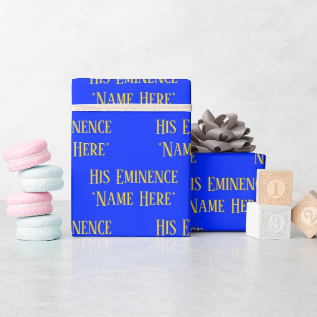 Personalized Name Wish Elegant Royal Blue Yellow Wrapping Paper (Baby Shower)