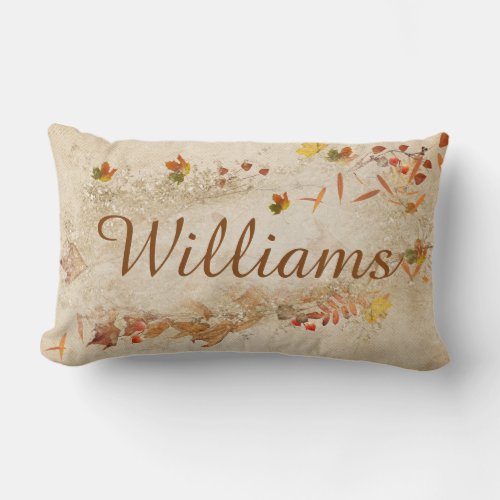 personalized name with autumn with leaves lumbar pillow