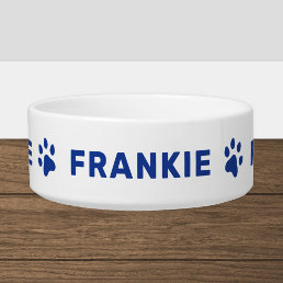 Personalized Name with Blue Paw Prints Bowl