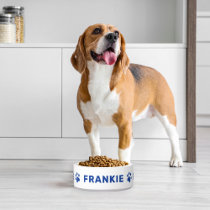 Personalized Name with Blue Paw Prints Bowl