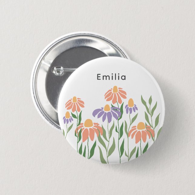 Personalized Name With Boho Floral Button (Front & Back)