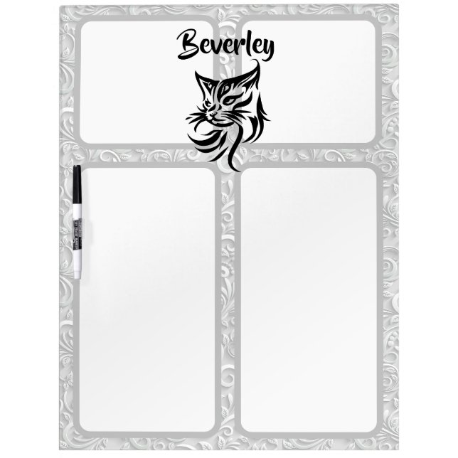 Personalized Name with Cat Floral Message Board (Front)