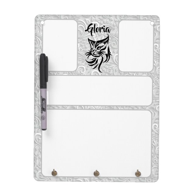 Personalized Name with Cat Floral Message Board (Front)