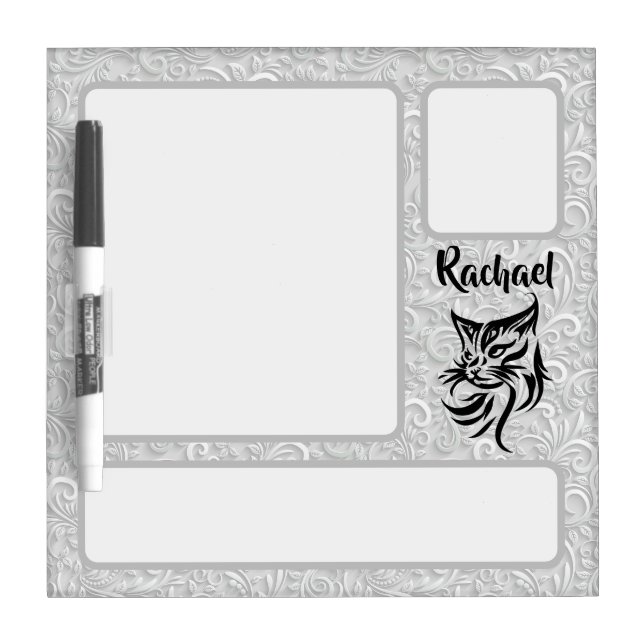 Personalized Name with Cat Floral Message Board (Front)