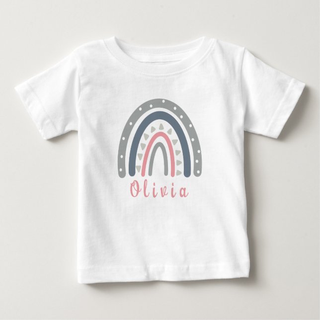 Personalized Name with Cool Boho Rainbow  Baby T-Shirt (Front)