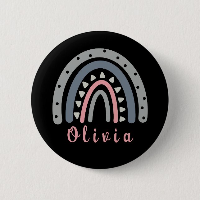 Personalized Name with Cool Boho Rainbow  Button (Front)
