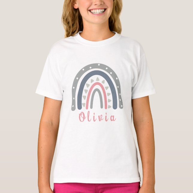 Personalized Name with Cool Boho Rainbow  T-Shirt (Front)