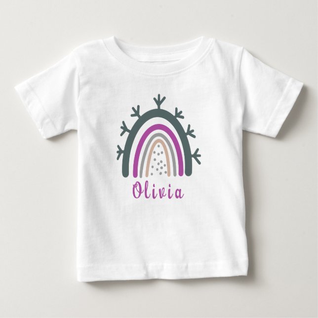 Personalized Name with Cute Boho Rainbow  Baby T-Shirt (Front)