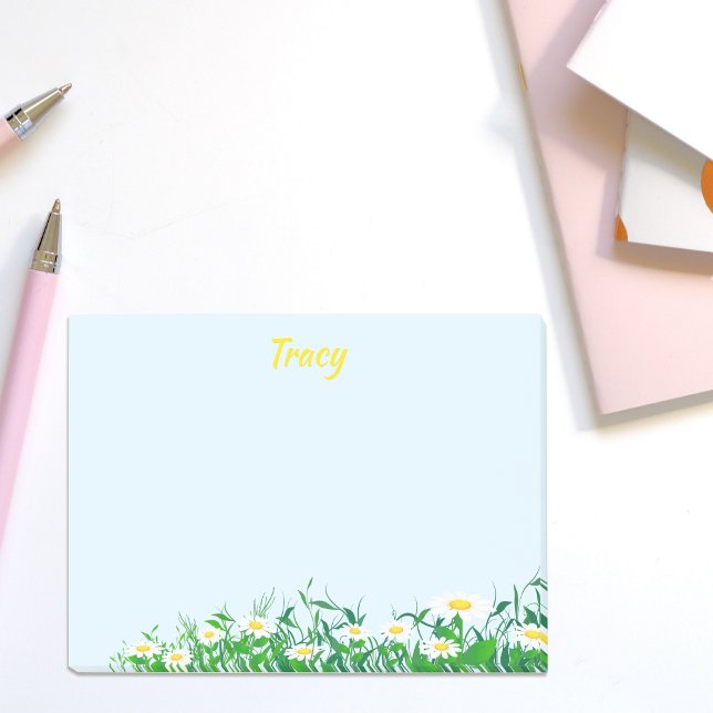 Personalized Name with Daisy Flowers Light Blue Post-it Notes (Creator Uploaded)