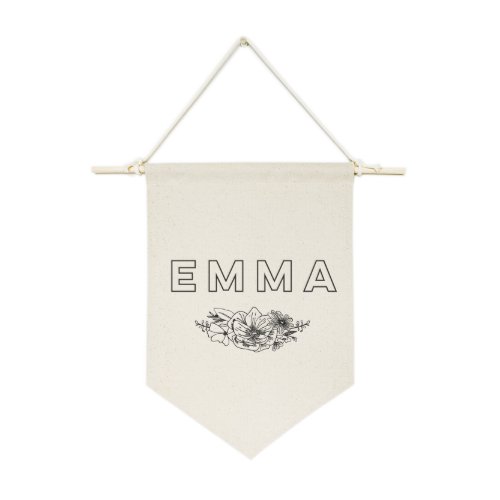 Personalized Name With Florals Hanging Wall Banner