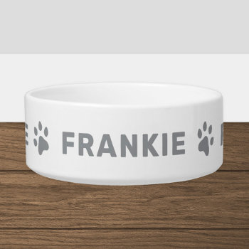 Personalized Name With Gray Paw Prints Pet Bowl by Plush_Paper at Zazzle