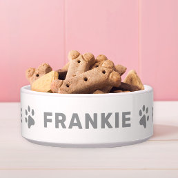 Personalized Name with Gray Paw Prints Pet Bowl