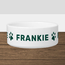 Personalized Name with Green Paw Prints Bowl