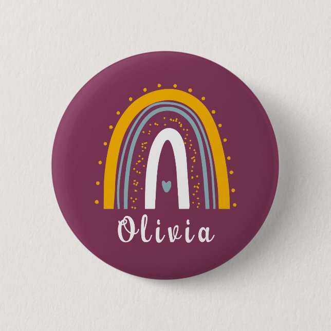 Personalized Name with Minimalist Boho Rainbow Button (Front)