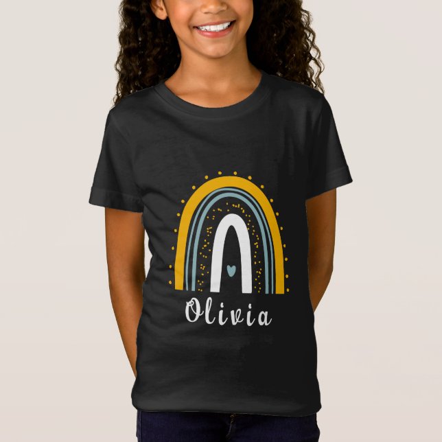 Personalized Name with Minimalist Boho Rainbow  T-Shirt (Front)