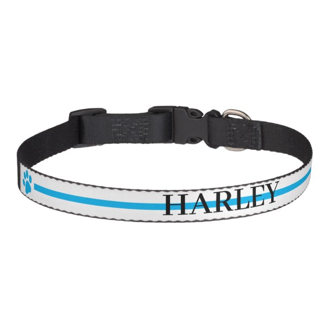 Personalized Name with Navy Blue Paw Pet Collar (Front)
