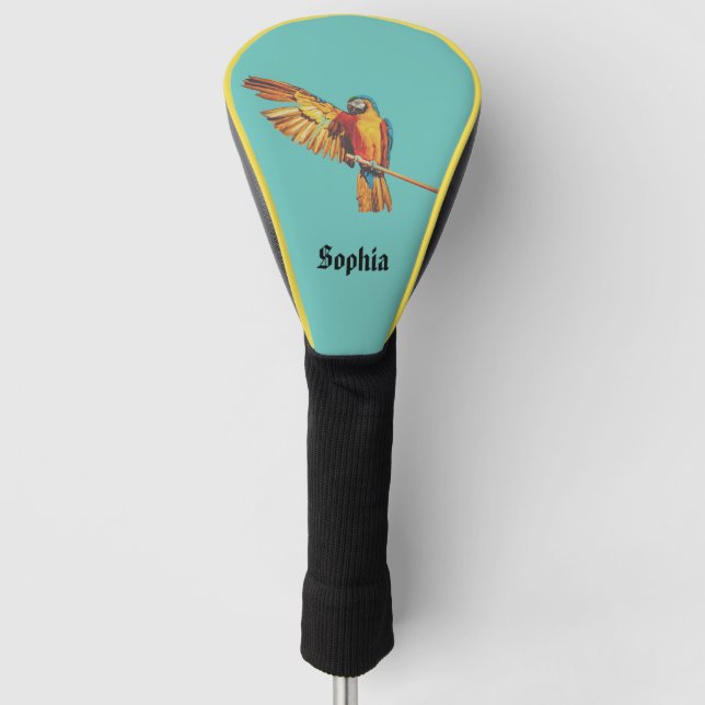 Personalized Name with parrot macaw bird Blue Golf Head Cover (Front)