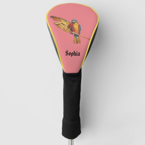 Personalized Name with parrot macaw bird pink Golf Head Cover