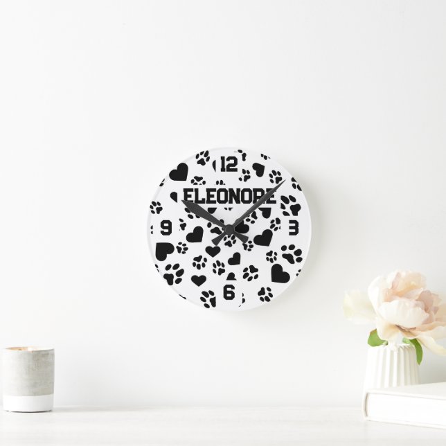 Personalized Name with Paw Print Design  Round Clock (Home)