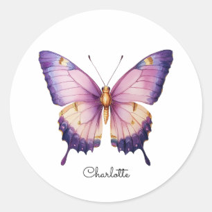 Personalized Name with Pink Butterfly Classic Round Sticker