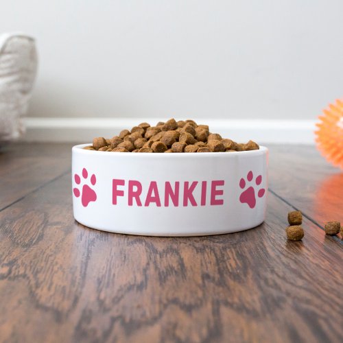 Personalized Name with Pink Paw Prints Bowl