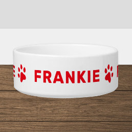 Personalized Name with Red Paw Prints Bowl