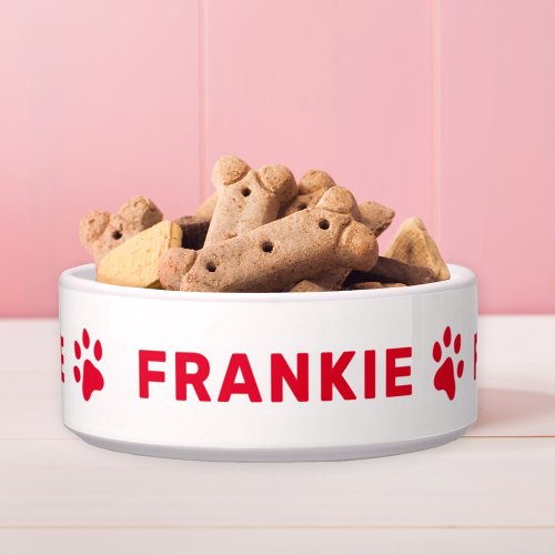 Personalized Name with Red Paw Prints Bowl